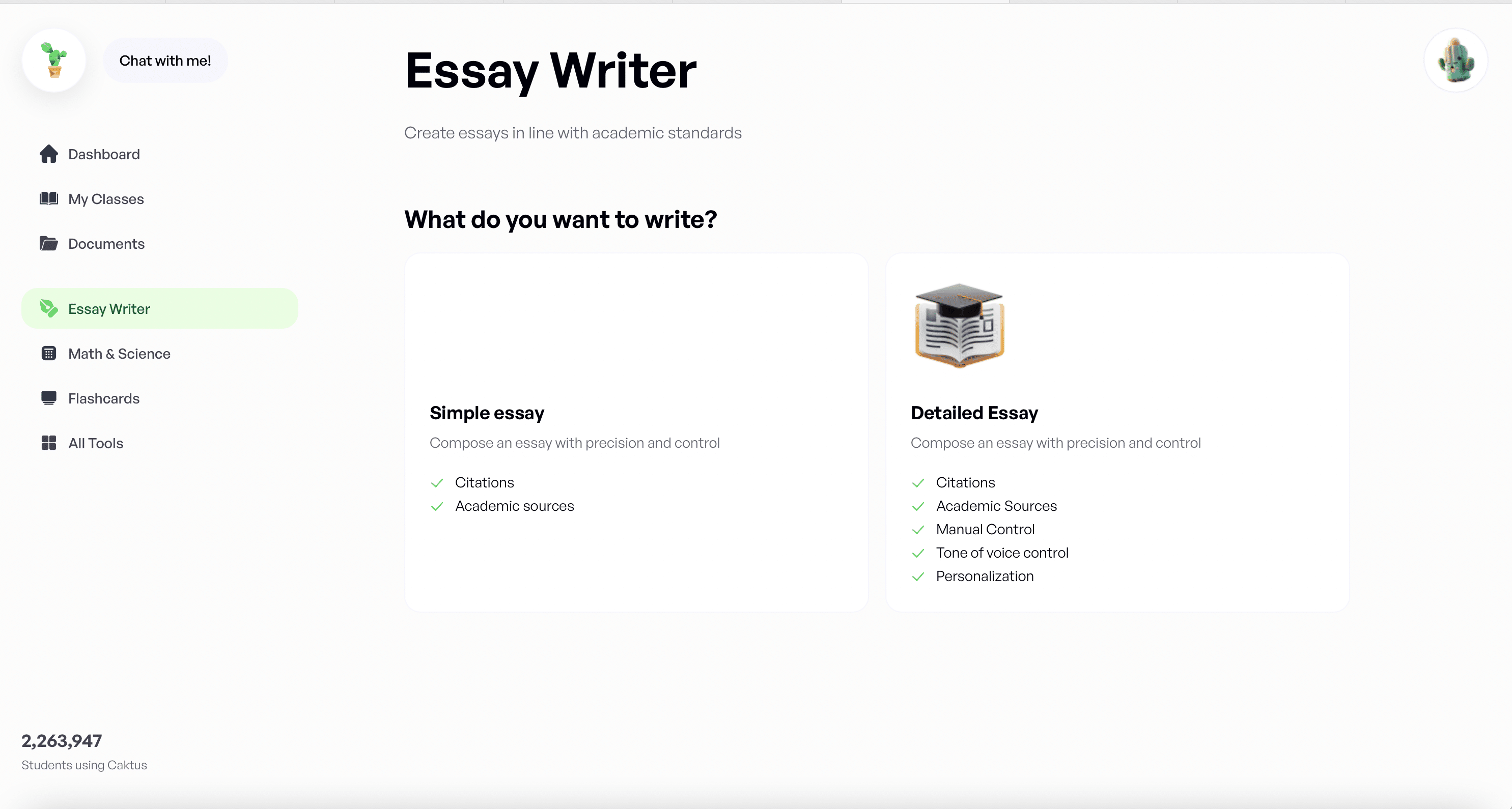 CaktusAI essay writer page