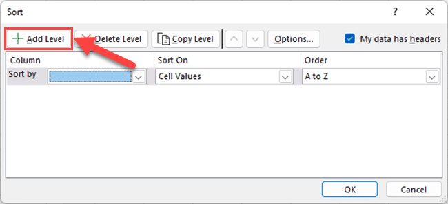 Click on Add Level to sort by another column