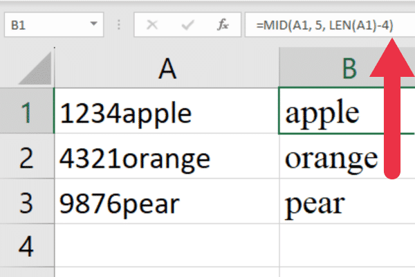 formula using mid and len function