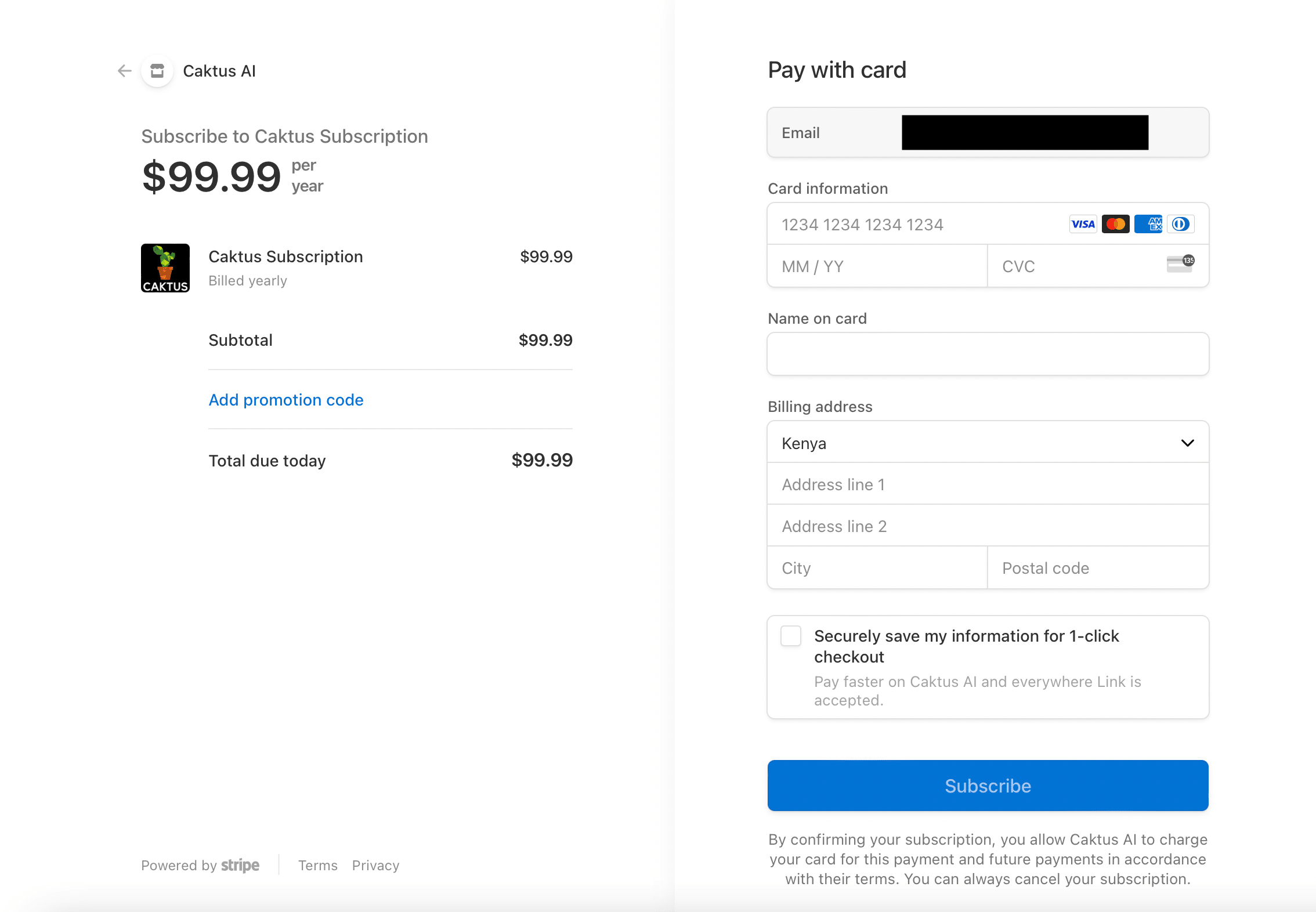 CaktusAI payment page