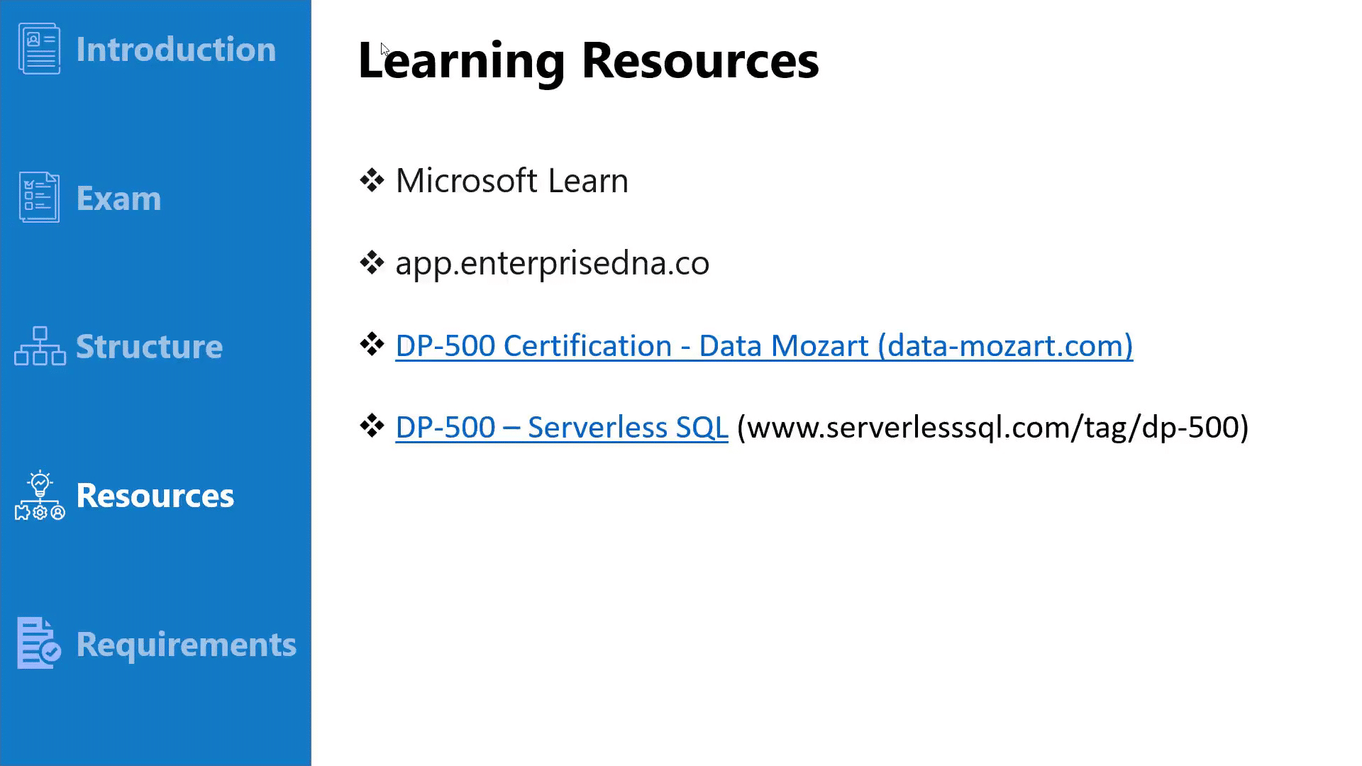 Learning resources for the DP-500 exam