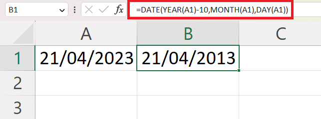 Using DATE() to subtract years