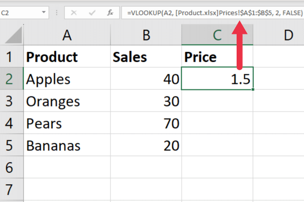 Spreadsheet with VLOOKUP formula in a single cell