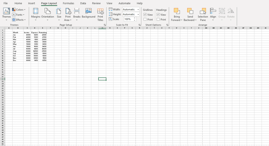 Gridlines on Excel Worksheet