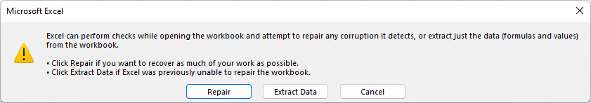 Excel - Repair or Extract Data