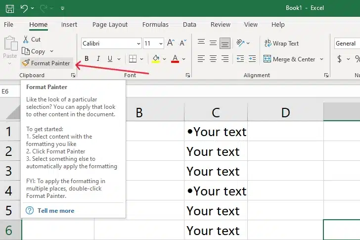 replicating bullet formatting with Excel format painter
