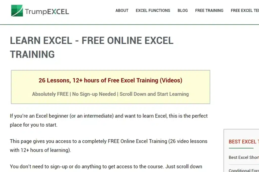 Free online excel training with Trump Excel