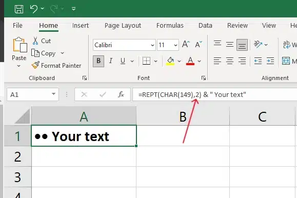 use REPT to repeat the bullet formatting to a range of cells