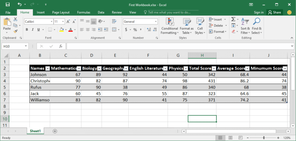 New Excel Table