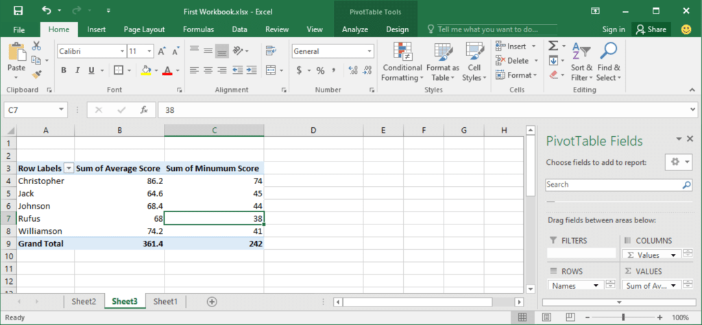 Basic Excel Pivot Table