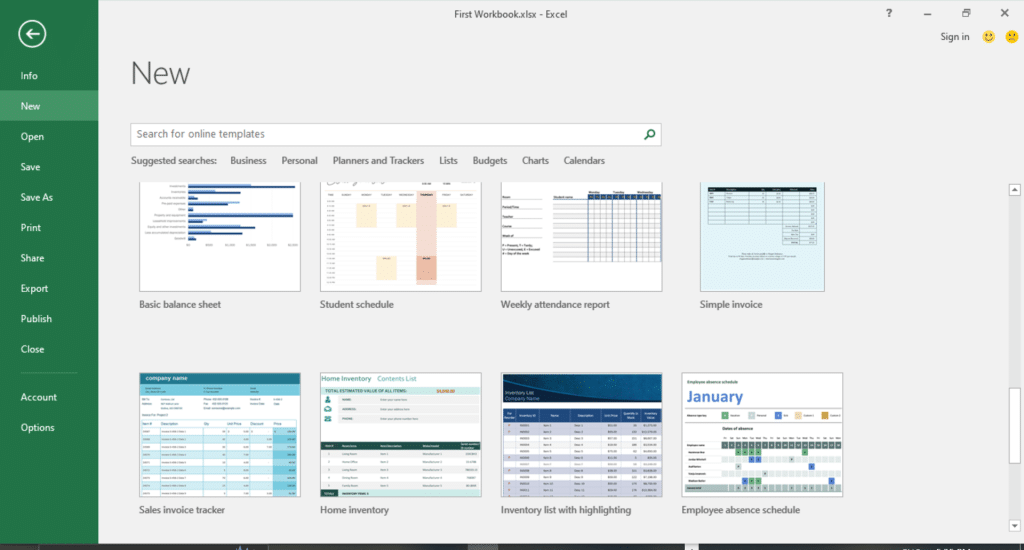 templates in excel