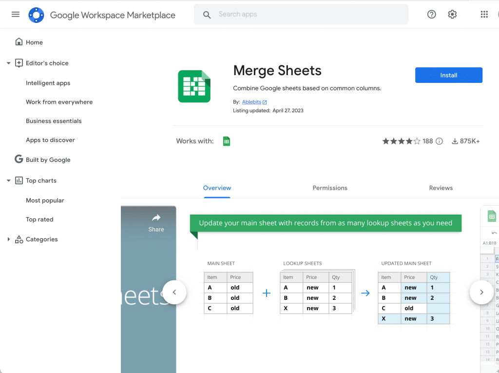 Merge Sheets Add-on Option to merge cells in Google Sheets