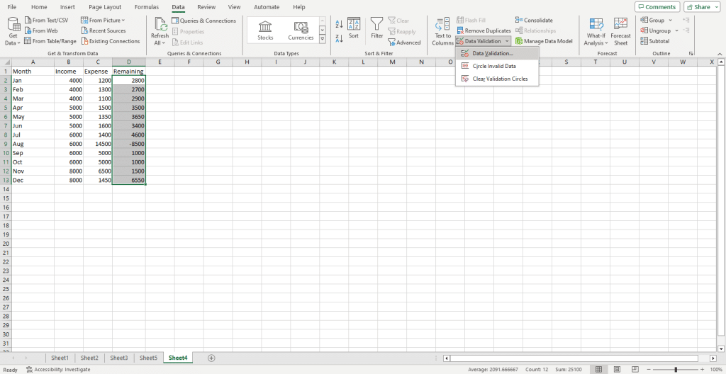 Data Validation in Excel