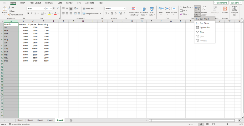 Data sorting in Excel