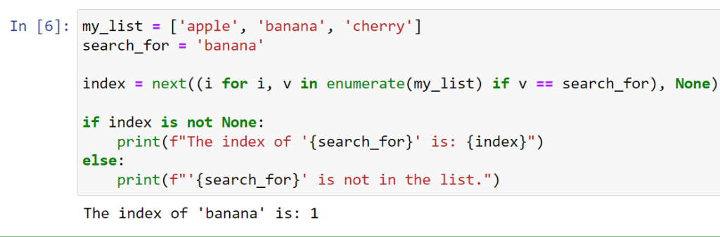 Finding List Element Index Using The next() function With enumerate()