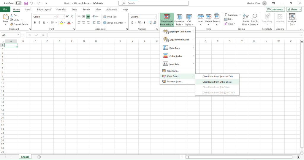 Clearing formatting in Excel