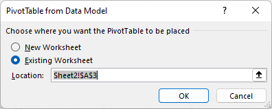 Select location for the Pivot Table