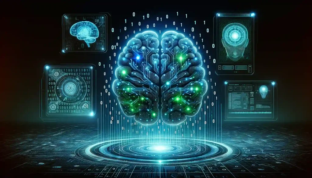 a brain floating in a hologram representing AI-powered language translators