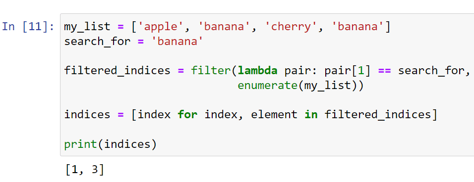 Finding List Element Index Using a Filter With enumerate()