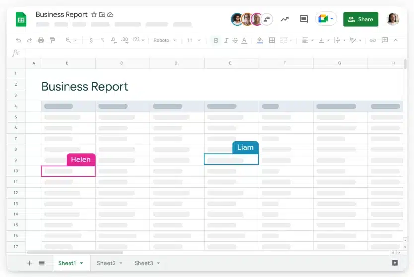 google sheets illustration showing the interface