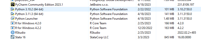 Finding Python in Installed Programs