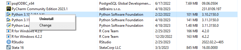 Finding Python in Installed Programs
