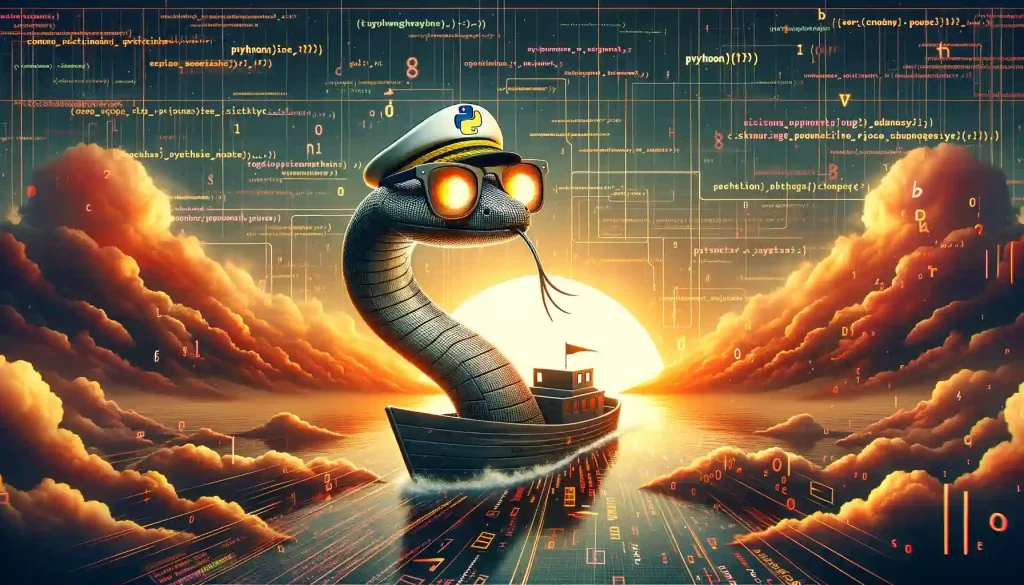 a python sailing into the sunset with 