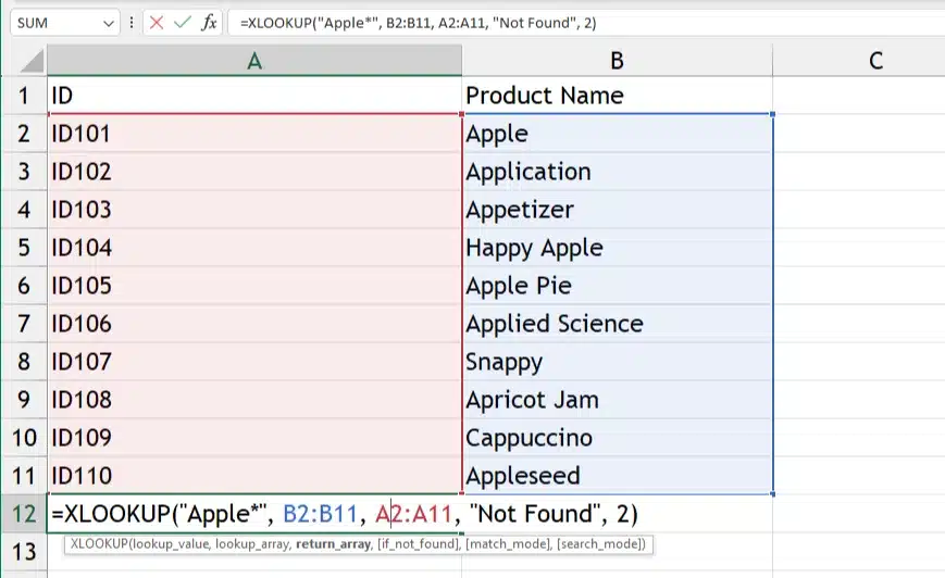 using xlookup to get matching rows