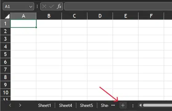 add a spreadsheet in excel with the plus sign