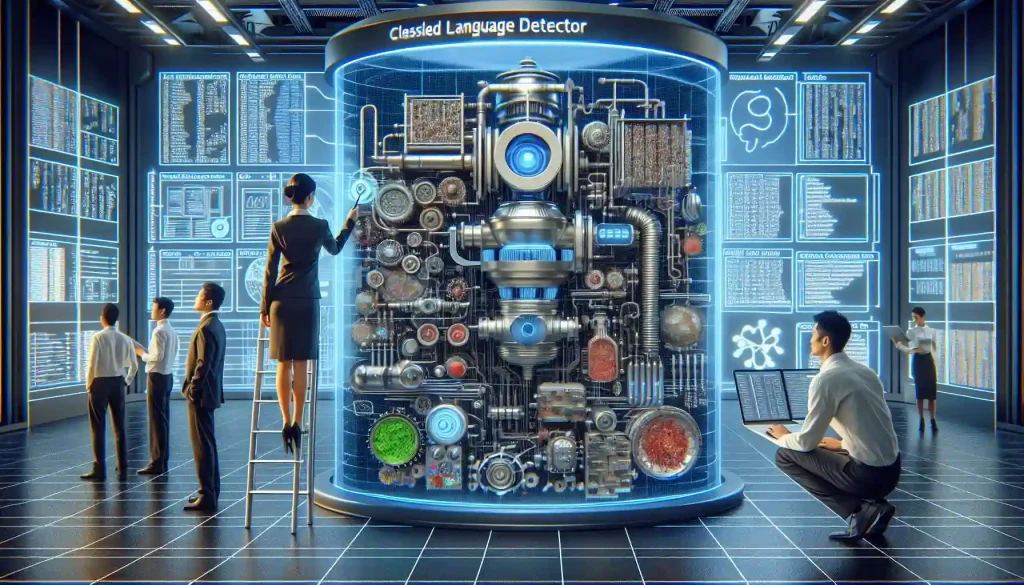 The inner workings of language detectors illustrated in a futuristic world