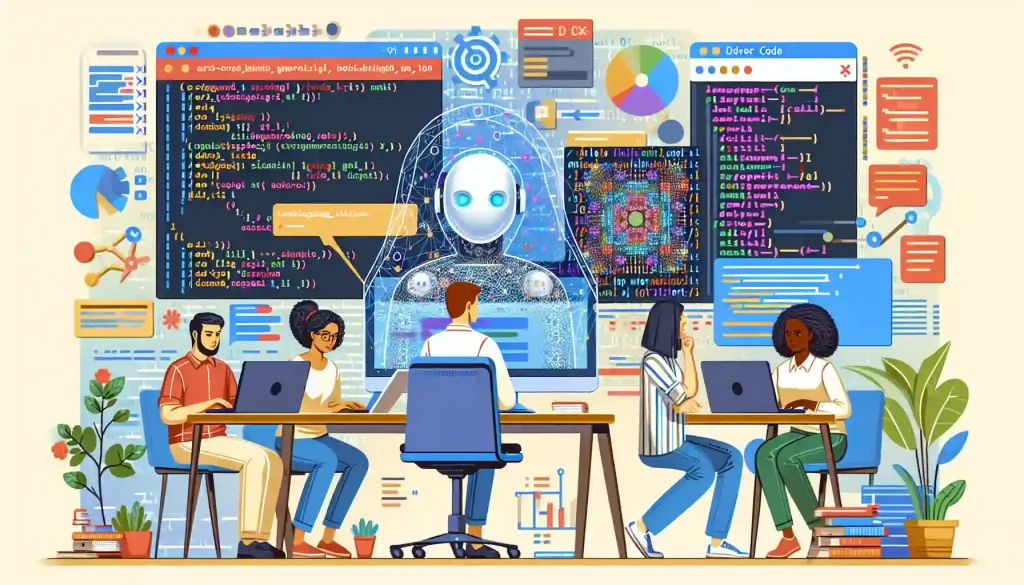 An illustration of people using ai assistants.