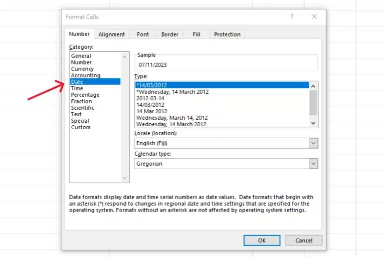 select a date format according to your preferences