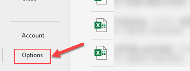 Options in Excel File Menu