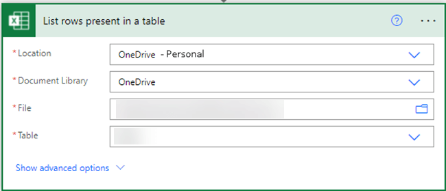 Power Automate - Selecting the Data Table