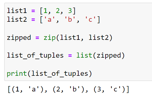 Creating a list of tuple using the zip function