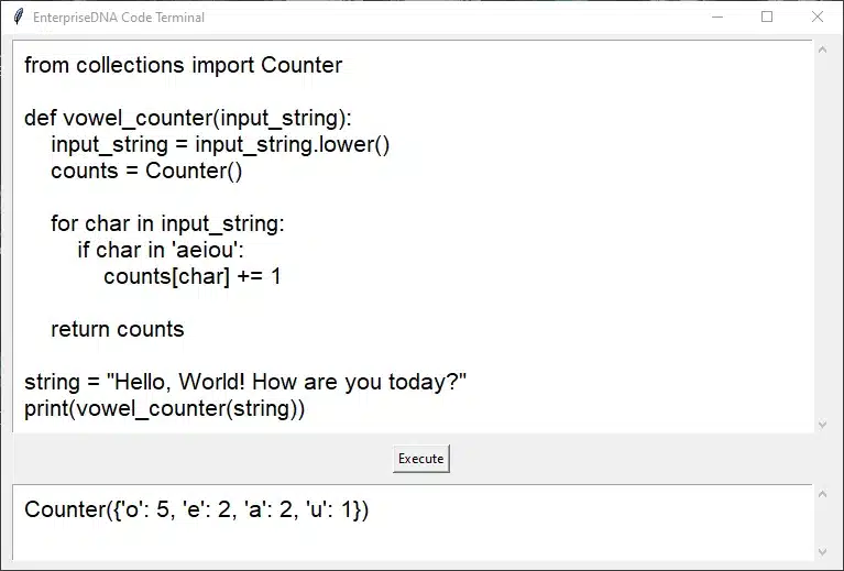 the python counter method for string count