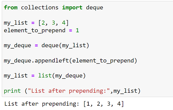 Prepending to a List Using collection.deque