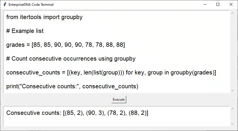 use itertools and groupby to find the total occurrence