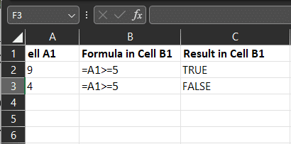 compare the values in cell 1 to the criteria and get a true or false 