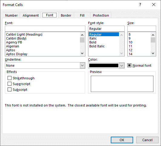open the format cells dialogue box