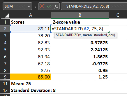 how to use the standardize function to calculate z score