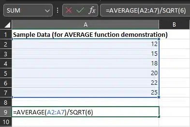 sample data for average function demonstration
