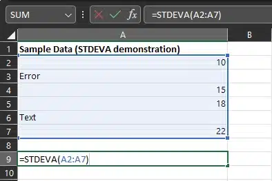 sample data for STDEVA demonstration