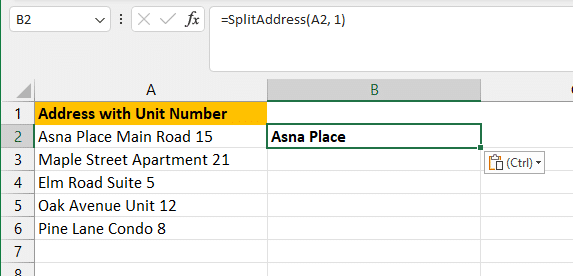 Use the UDF in your Excel sheet by applying it to the column containing addresses