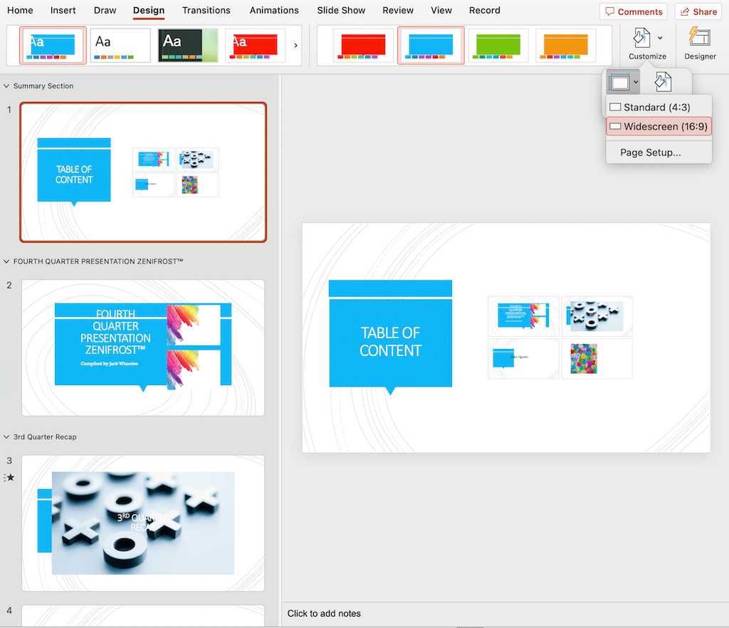 Widescreen slide size in PowerPoint