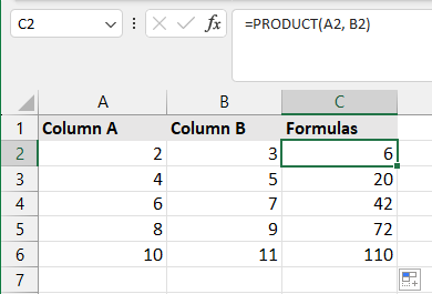 use the product function to get the product of the values