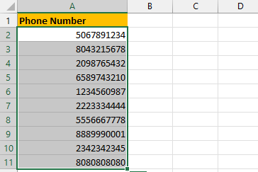Select the cells containing the phone numbers you want to format.
