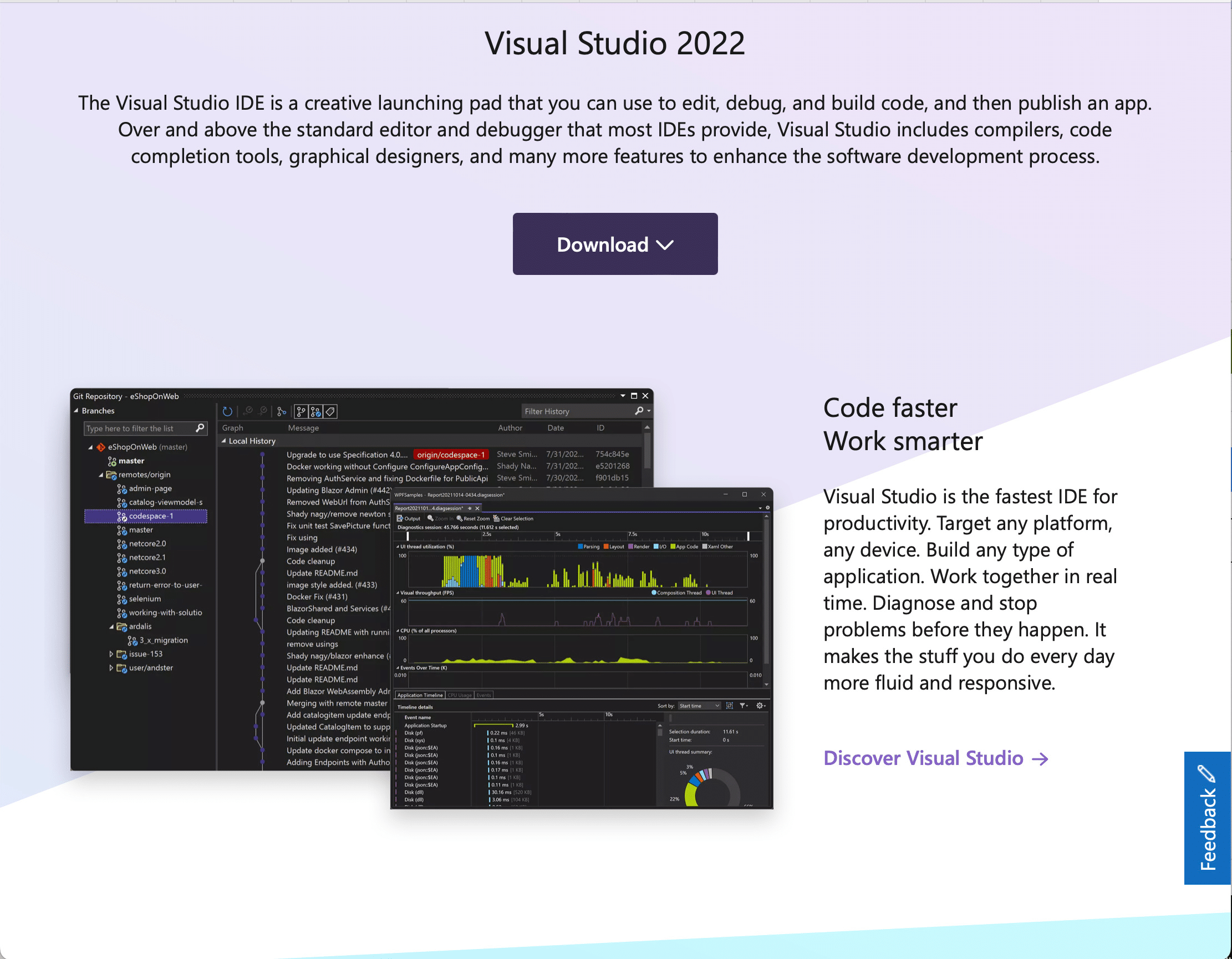 Visual Studio homepage
