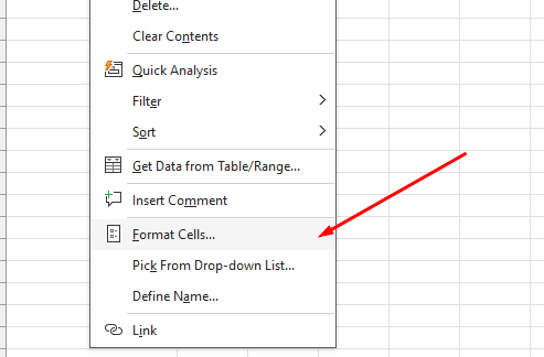 Right-click the selected cells and choose Format Cells from the context menu
