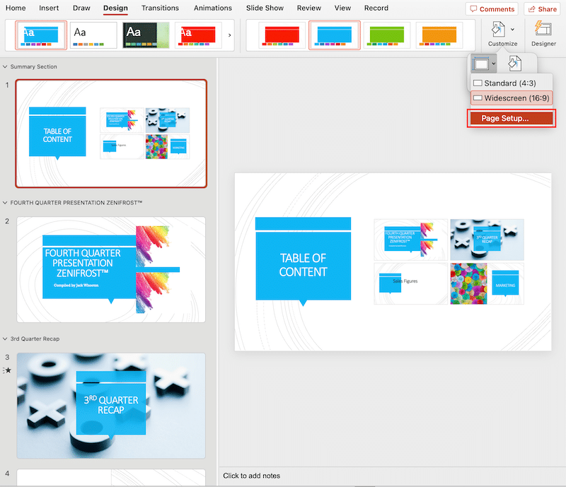 Customize slide size in your presentation